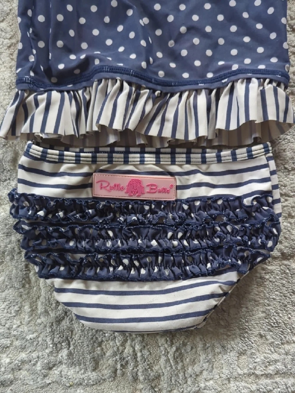 Ruffle Butts Navy & White Polka Dot and Stripe Rashguard Set Size 2T